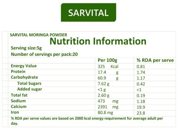 Sarvital Moringa Leaf Powder - 100gms